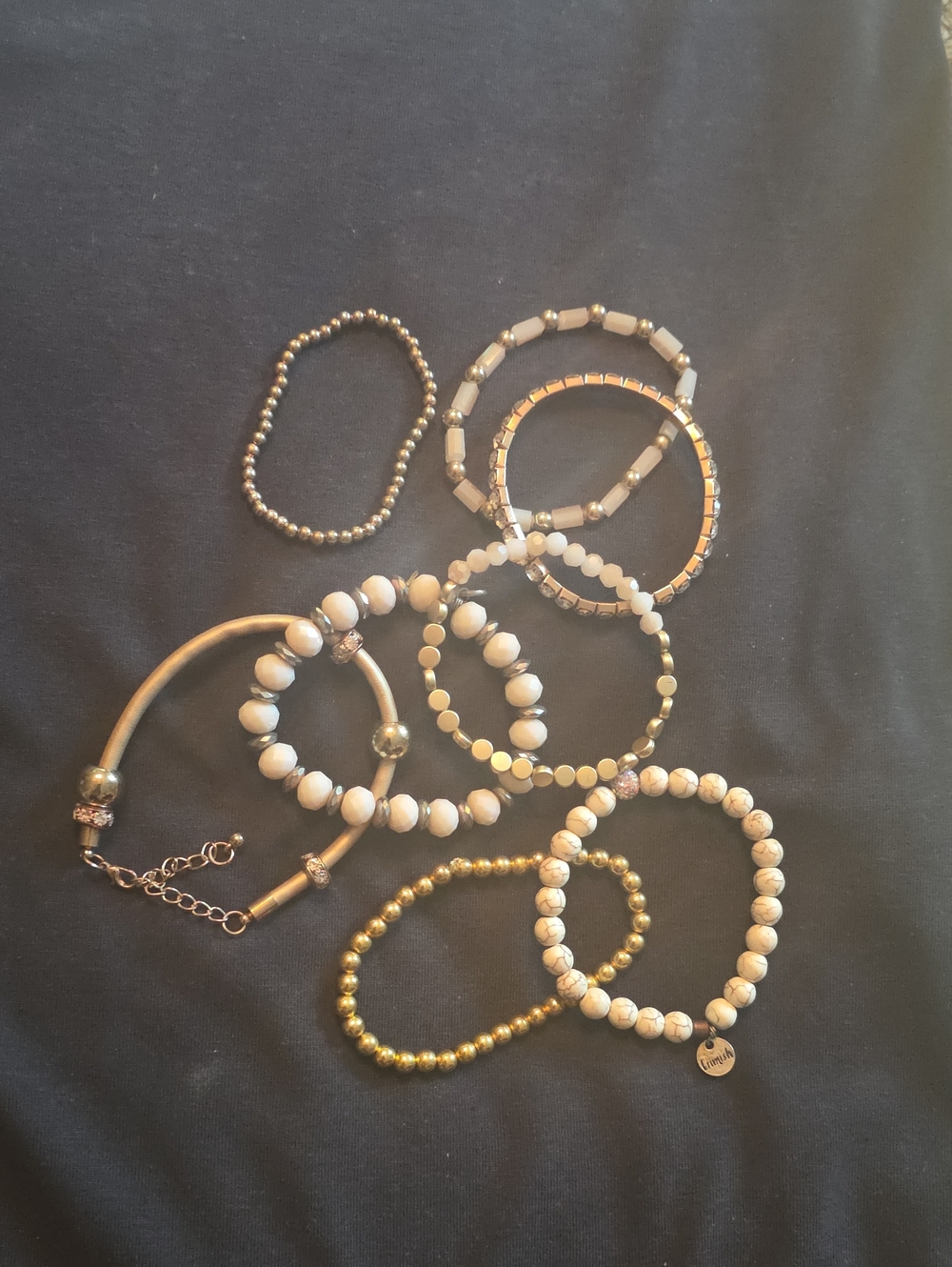 Beaded Multi-Style Bracelet Set in Cream and Gold